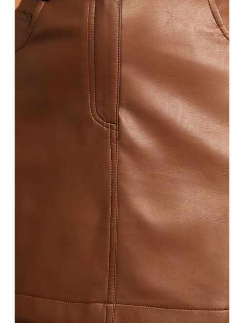 Lulus Feels Like Fall Brown Vegan Leather Mini Skirt