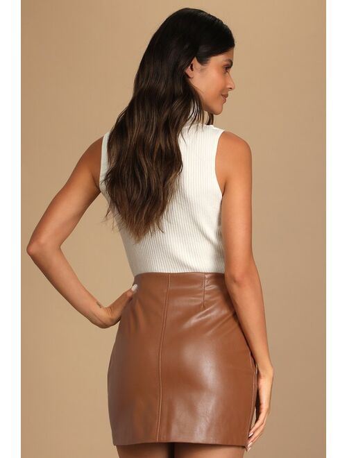 DELUC Callie Camel Vegan Leather Mini Skirt