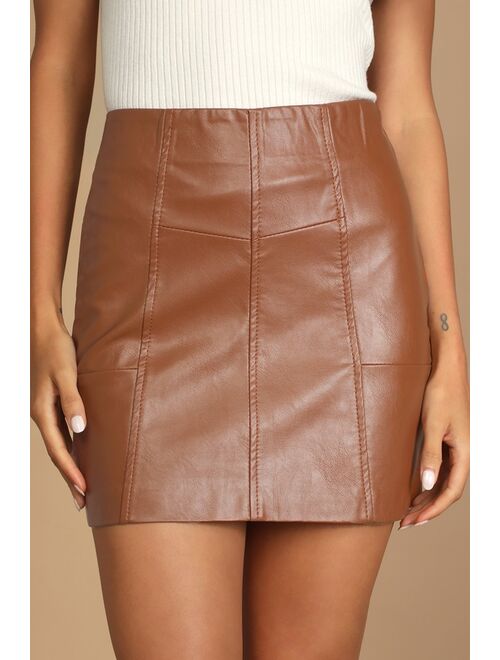 DELUC Callie Camel Vegan Leather Mini Skirt