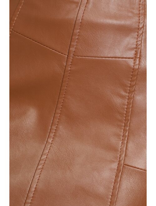 DELUC Callie Camel Vegan Leather Mini Skirt