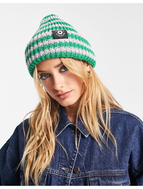 Damson Madder beanie in pink & green stripe