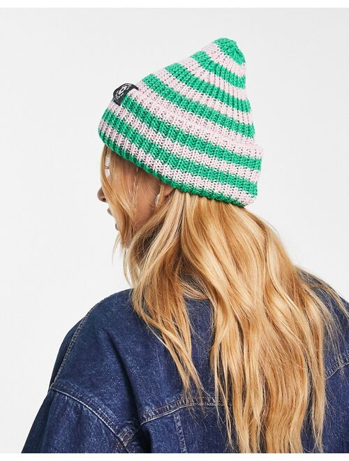 Damson Madder beanie in pink & green stripe