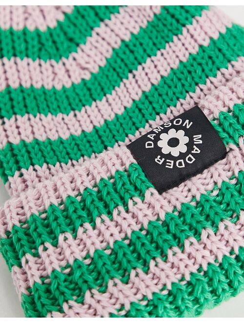 Damson Madder beanie in pink & green stripe