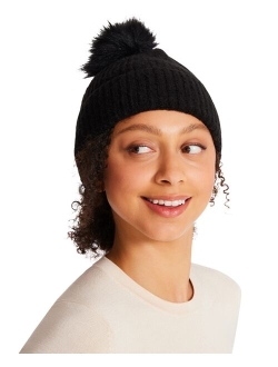 Womens Solid Beanie With Faux Fur Pom, Created for Macy's