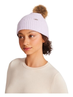 Womens Solid Beanie With Faux Fur Pom, Created for Macy's