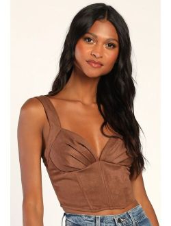 Trendy Pick Brown Faux Suede Bustier Top