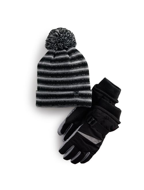 Boys ZeroXposur Pom Cuffed Beanie Hat & Gloves Set