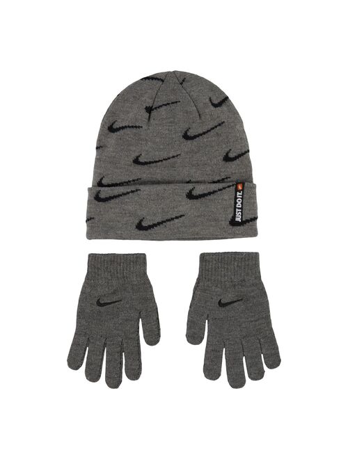 Boys 8-20 Nike Swoosh Repeat Beanie & Gloves Set