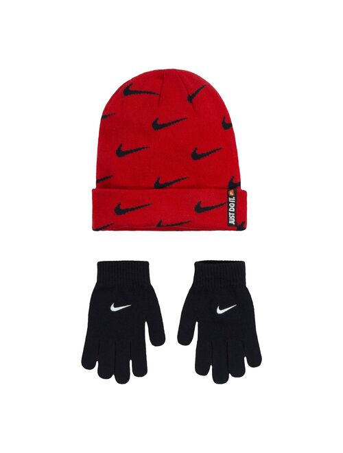 Boys 8-20 Nike Swoosh Repeat Beanie & Gloves Set