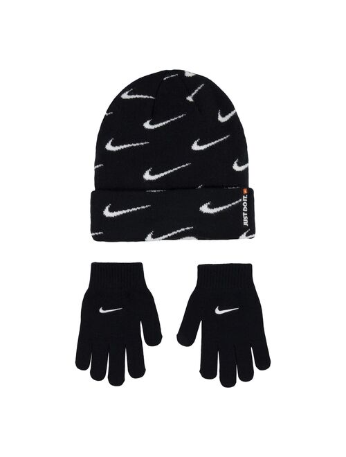 Boys 8-20 Nike Swoosh Repeat Beanie & Gloves Set