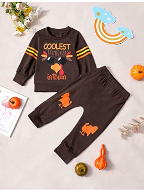 Wiqi Thanksgiving Baby Boy Outfit Toddler Thanksgiving Outfits Turkey Print Pants 18m-5t Holiday 2pcs Clothing Set