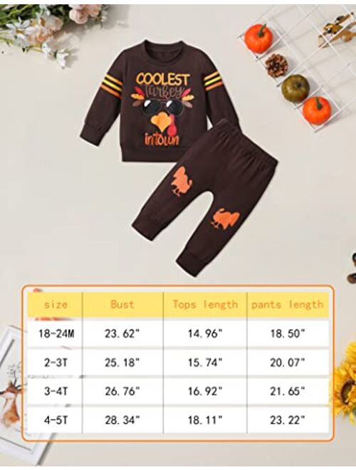 Wiqi Thanksgiving Baby Boy Outfit Toddler Thanksgiving Outfits Turkey Print Pants 18m-5t Holiday 2pcs Clothing Set