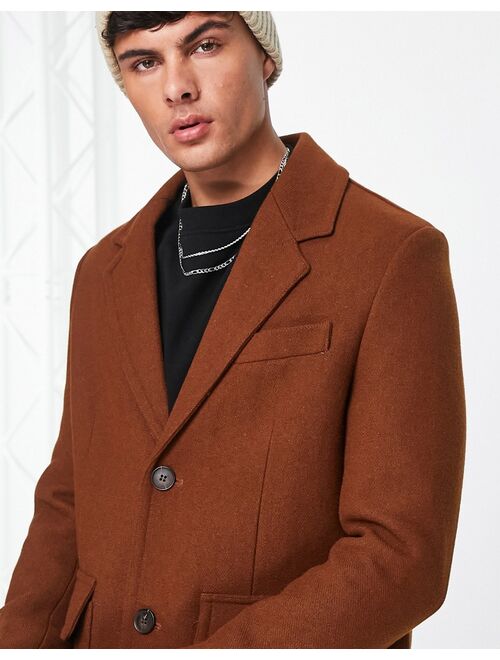 River Island wool mix overcoat in rust