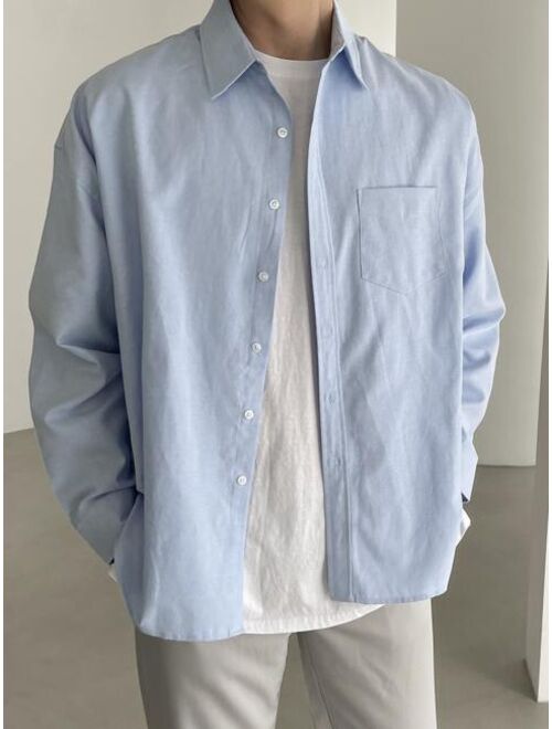 DAZY Men Solid Patched Pocket Shirt