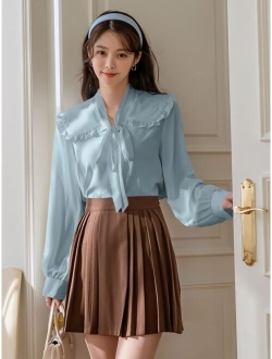 Statement Collar Frill Trim Knot Front Blouse