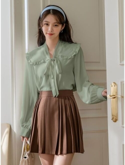 Statement Collar Frill Trim Knot Front Blouse