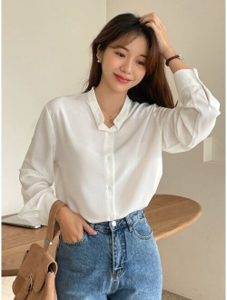 Solid Button Front Blouse