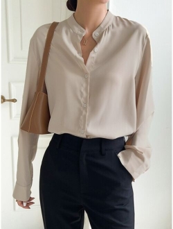 Solid Button Front Blouse