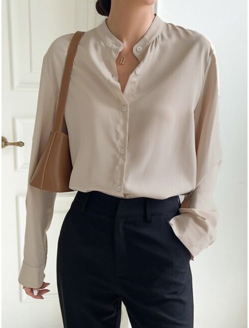 DAZY Solid Button Front Blouse