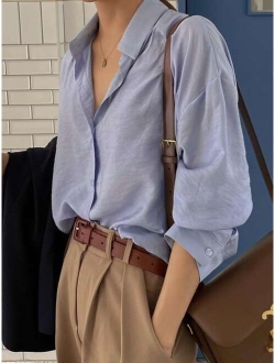 Button Up Drop Shoulder Shirt