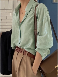 Button Up Drop Shoulder Shirt