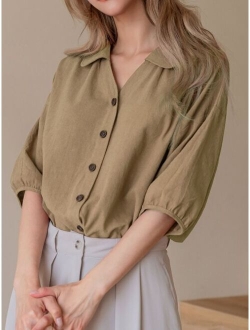 Solid Button Front Shirt