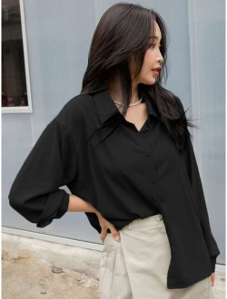 Drop Shoulder Button Front Shirt