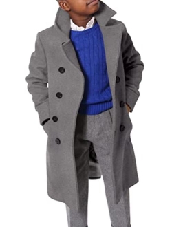 Ebifin Boys Notch Lapel Double Breasted Long Trench Coat Casual Classic Peacoat