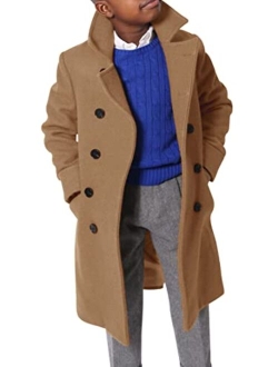 Ebifin Boys Notch Lapel Double Breasted Long Trench Coat Casual Classic Peacoat