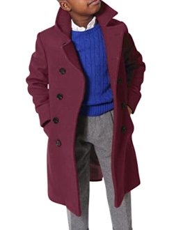 Ebifin Boys Notch Lapel Double Breasted Long Trench Coat Casual Classic Peacoat