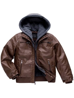 Creatmo Us Boy's Faux Leather Jacket Windproof Warm Winter Coat Kids Bomber Outerwear Waterproof PU Motorcycle Jacket