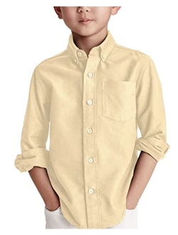 Simtuor Boys' Long Sleeve Dress Shirts Classic Collared Button-Down Tshirt Solid Cotton Top with Chest Pocket