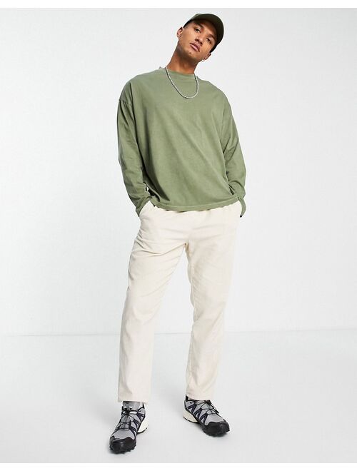 ASOS DESIGN oversized long sleeve T-shirt in khaki cotton blend acid wash - KHAKI