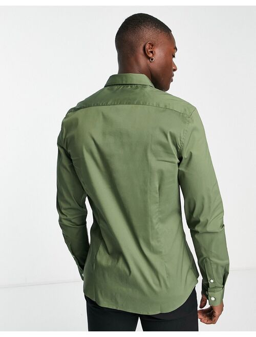 ASOS DESIGN slim fit smart shirt in khaki