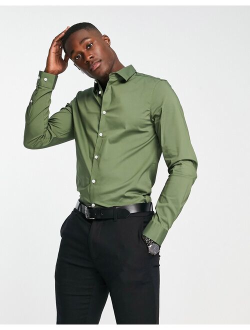 ASOS DESIGN slim fit smart shirt in khaki