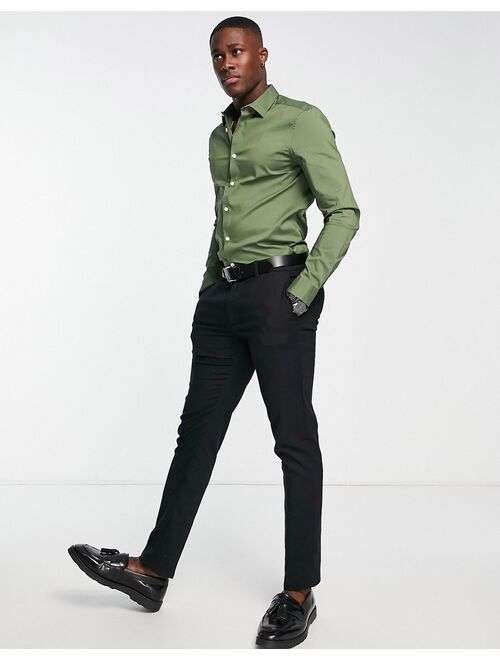 ASOS DESIGN slim fit smart shirt in khaki