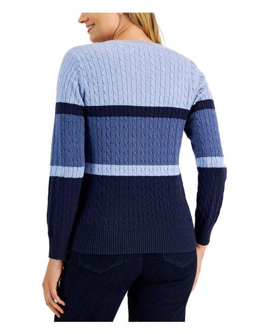 KAREN SCOTT Women's Cable-Knit Brighton Striped Sweater, Created for Macy's