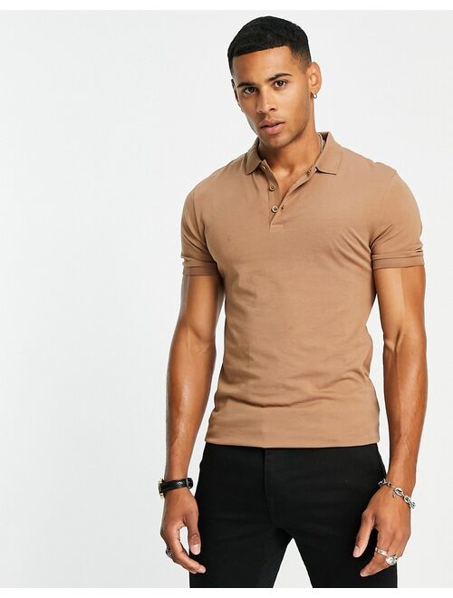 ASOS DESIGN muscle fit jersey polo in brown