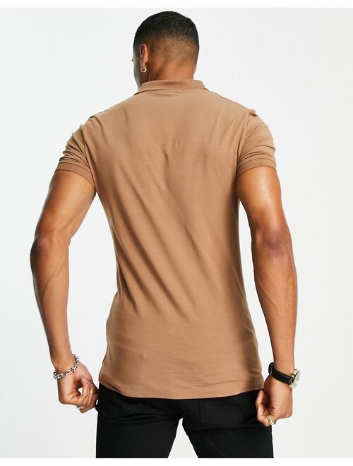 ASOS DESIGN muscle fit jersey polo in brown