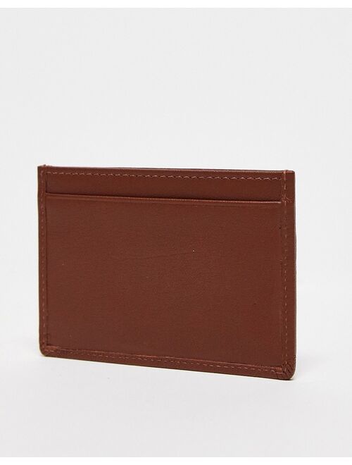 ASOS DESIGN leather cardholder in brown with weave detail