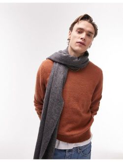 brushed knit crew neck sweater in brown