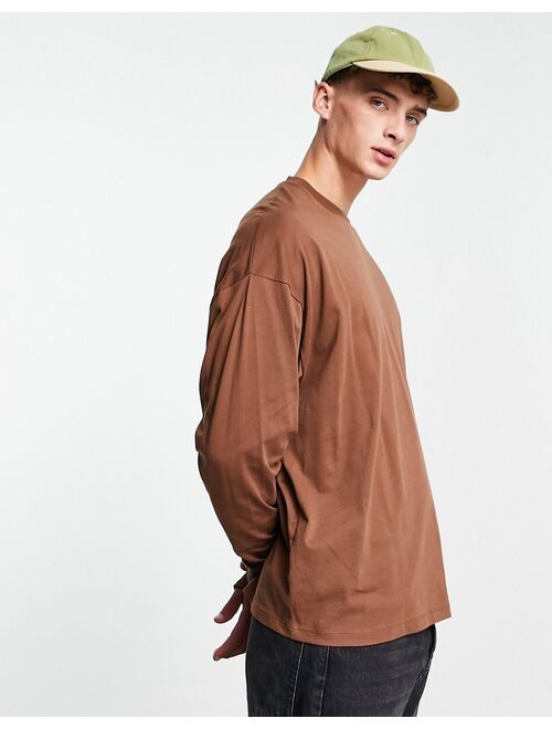 ASOS DESIGN long sleeve oversized t-shirt in brown