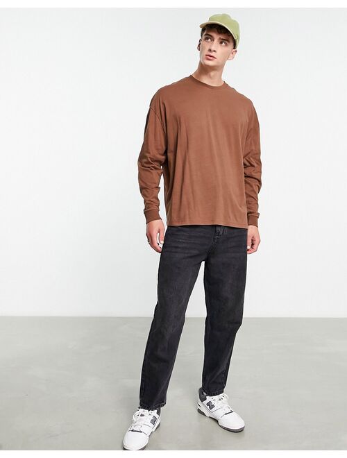 ASOS DESIGN long sleeve oversized t-shirt in brown