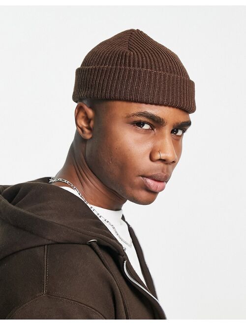 Weekday stan fisherman beanie in brown exclusive at ASOS