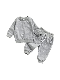 Capbier Newborn Baby Boys Clothes Sets Infant Cute Sun Print Long Sleeve Pullover Sweaters Pants Outfits Unisex Cotton Clothing