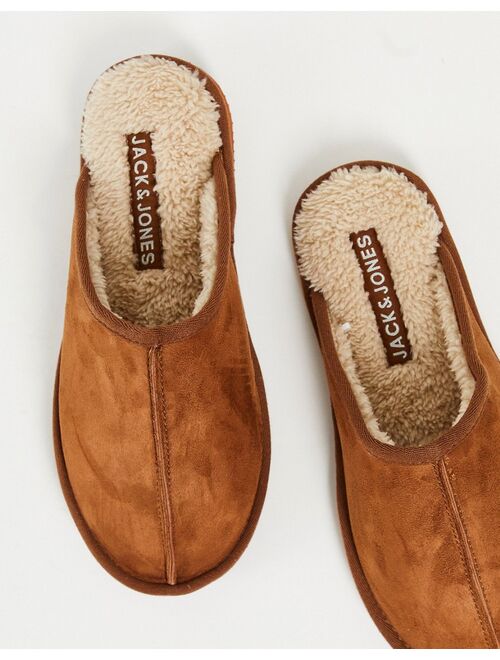 Jack & Jones faux suede slippers in tan