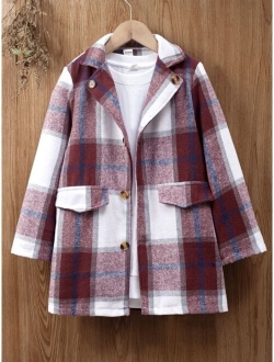 Boys Plaid Lapel Collar Overcoat