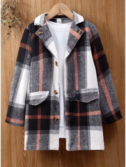 Boys Plaid Lapel Collar Overcoat