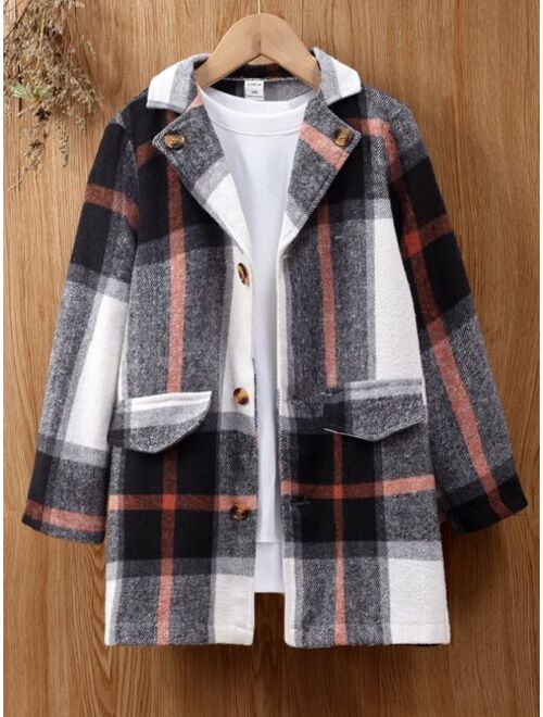 Shein Boys Plaid Lapel Collar Overcoat