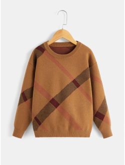 Boys Plaid Pattern Drop Shoulder Sweater